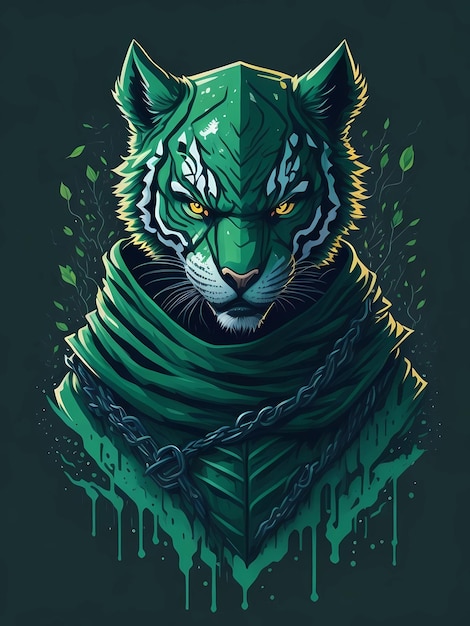 A Detailed Illustration Face Ninja Tiger Magic TShirt