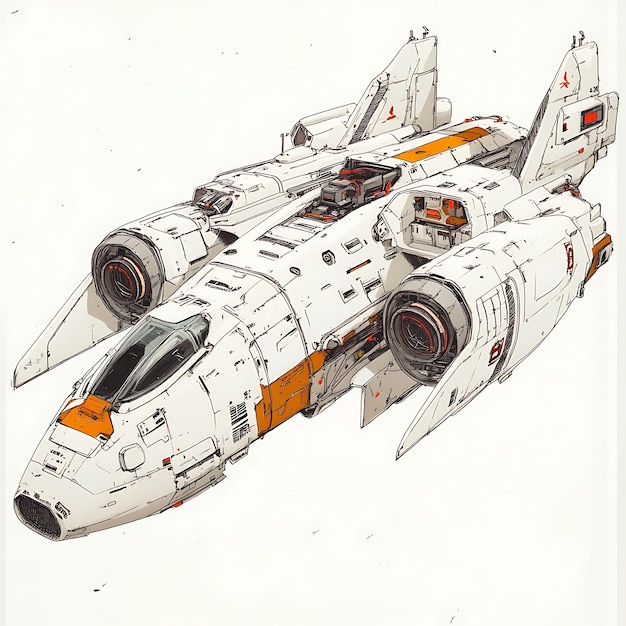 Detailed Illustration of a Futuristic Spaceship