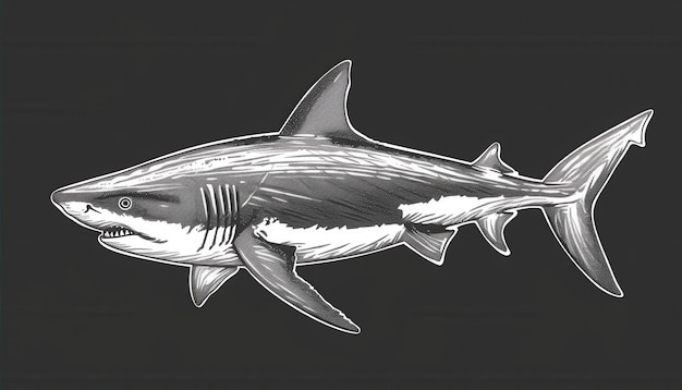 Photo detailed illustration of a great white shark swimming in dark water