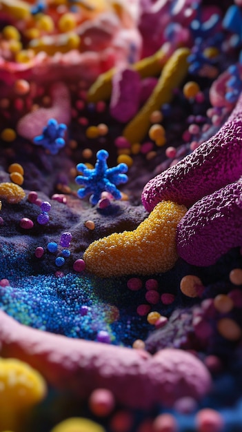 Photo detailed illustration of gut microorganisms and their interactions in the digestive system