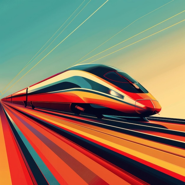 Photo a detailed illustration of a highspeed train capturing the sleek design and speed with a focus on mo