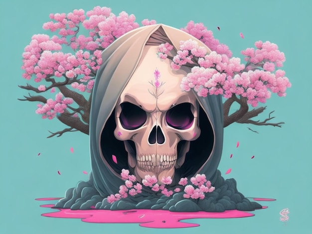 A detailed illustration a hooded Dead Skull