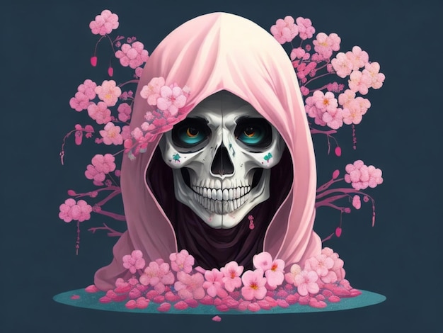 A detailed illustration a hooded Dead Skull