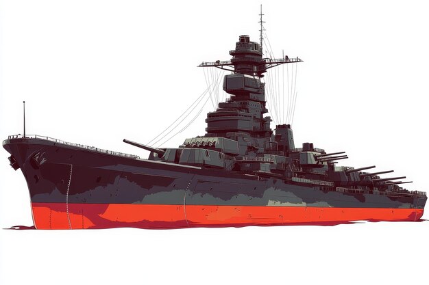 Photo a detailed illustration of the japanese battleship musashi a powerful warship of world war ii