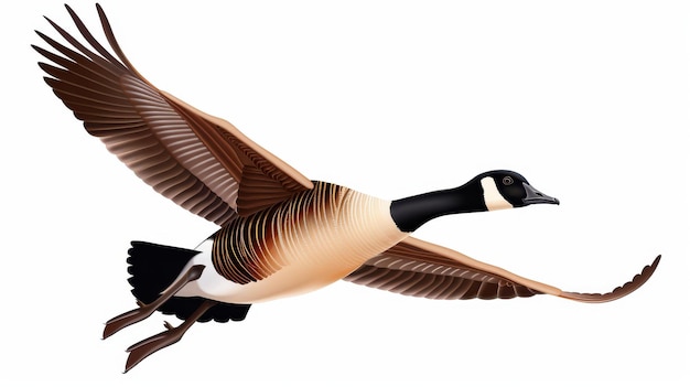 Detailed illustration of a lone Canadian Goose in flight showcasing migration