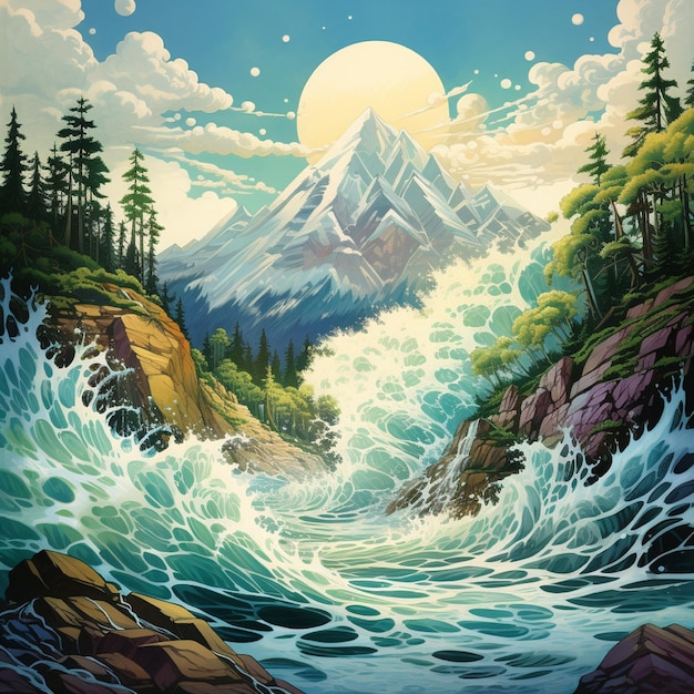 Detailed illustration mountain splash