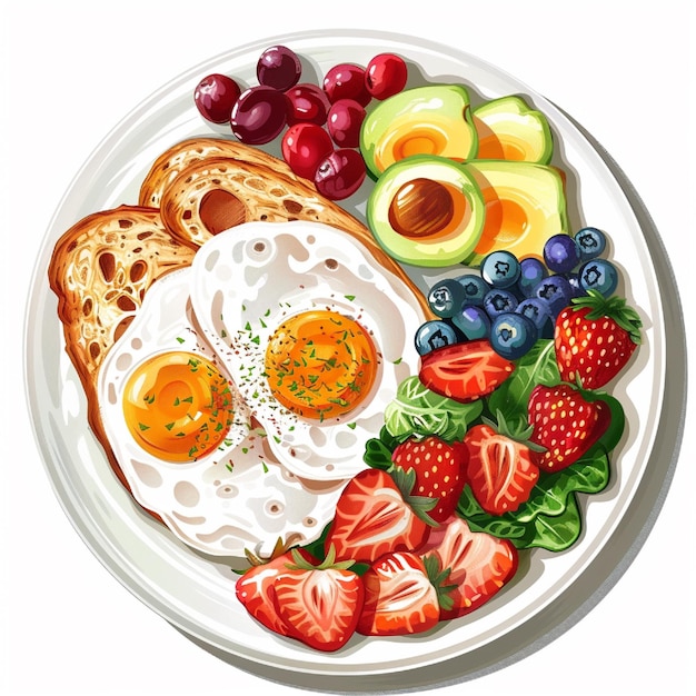 Photo a detailed illustration of a nutrientdense breakfast plate with macros highlighted