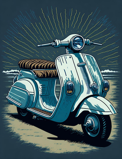 A detailed illustration of a print of a retro vespa