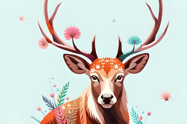 A detailed illustration a print of vintage Deer head