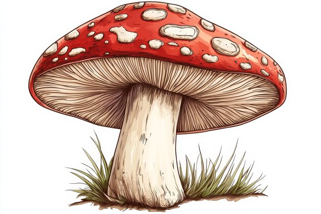 Photo detailed illustration of a redspotted mushroom