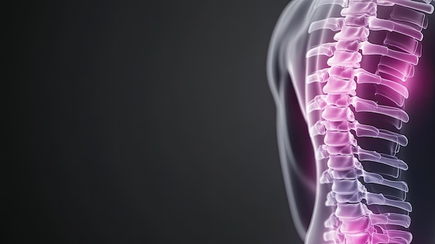 Photo a detailed illustration showcases the human spine highlighting its structure and health emphasizing the vertebrae in a dark background