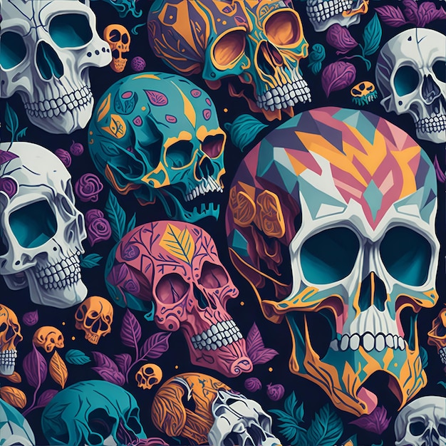 A detailed illustration of skulls intricated details