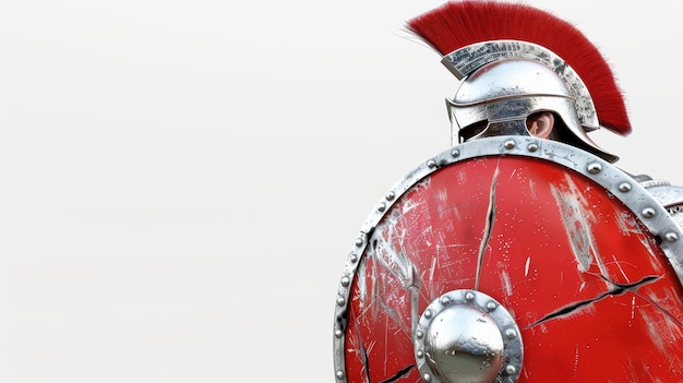 Detailed illustration of a Spartan warrior in ancient Greek armor holding shield and sword