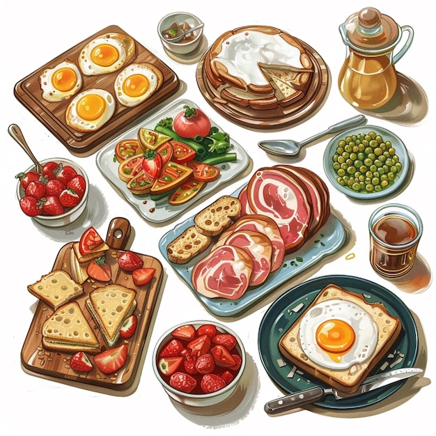 Photo a detailed illustration of a stepbystep breakfast meal prep routine