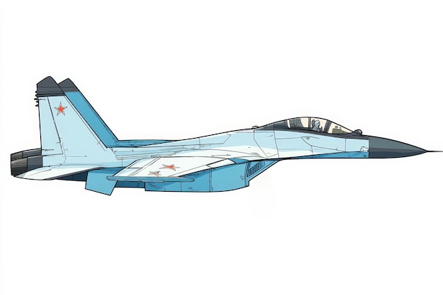 Photo a detailed illustration of a su30 flankerc russian fighter jet in a side profile view showca