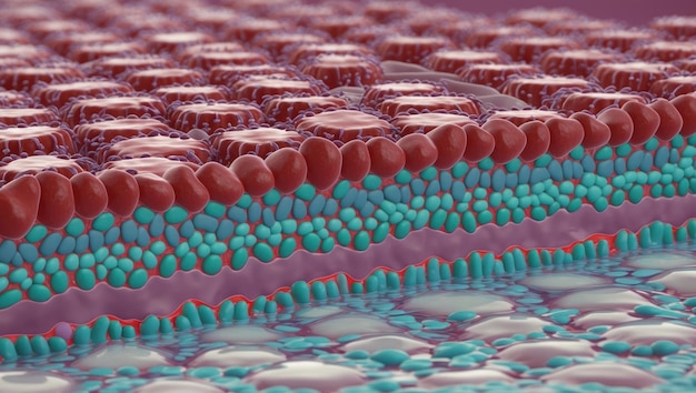 Photo detailed illustration of tight junctions in cell membranes for educational use