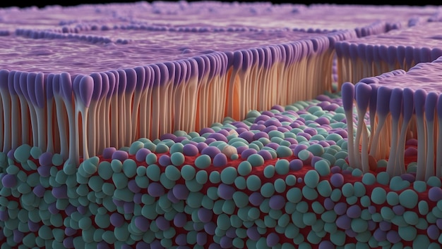 Photo detailed illustration of tight junctions in cell membranes for educational use