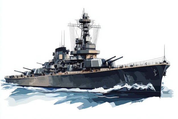 A detailed illustration of the USS Tennessee a historic American battleship The ship is depic