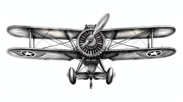 A detailed illustration of a vintage biplane