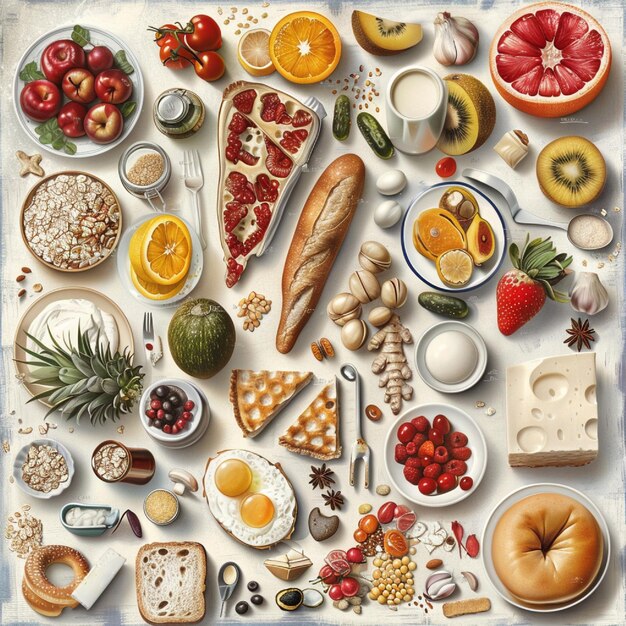 Photo a detailed illustration of the vitamins and minerals found in common breakfast foods