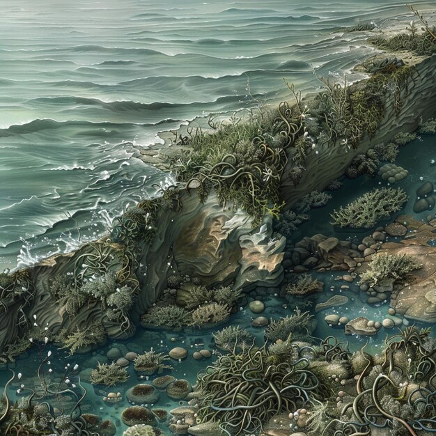 Photo a detailed image of a coastal ecosystem affected by erosion and habitat loss