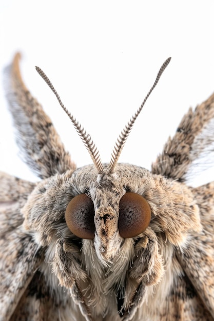 A detailed image of a moth39s face features intricate details and patterns