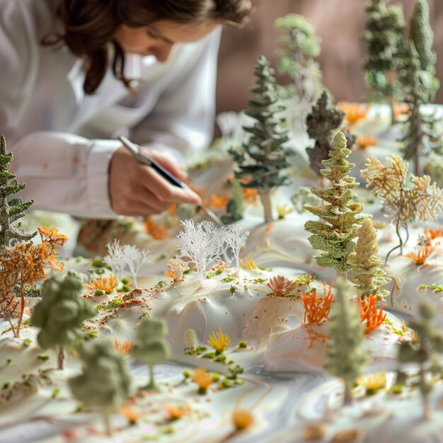 Photo a detailed image of a researcher interpreting the outputs of a nutrient cycling model