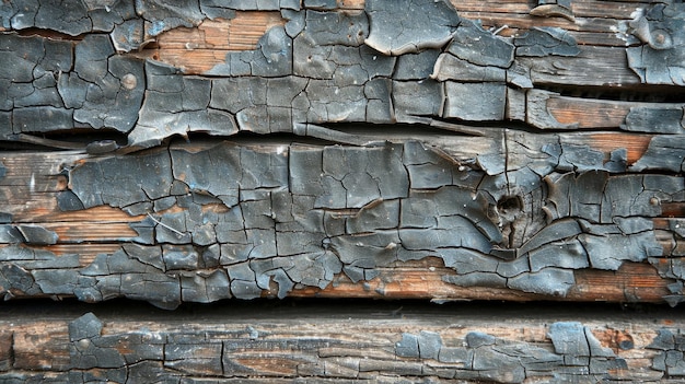 Detailed image showcasing weathered wood with visible cracks and charred surface