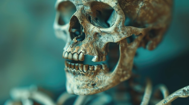 Detailed image of a skeleton with a skull on its head suitable for medical or Halloween themed projects