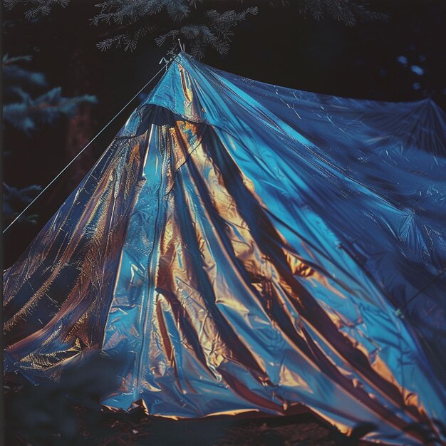 Photo a detailed image of a tent with reflective guy lines for nighttime visibility