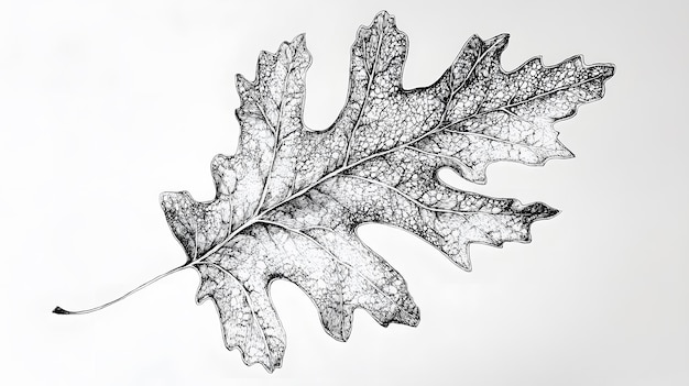 Photo detailed ink drawing of a single leaf with veins