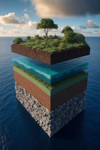 Photo detailed island soil stratification layers with colorful soil horizons