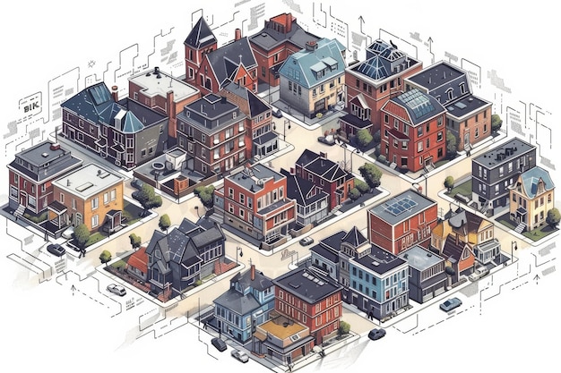 Photo detailed isometric neighborhood design with various houses