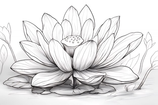 Photo detailed line art illustration of a lotus flower