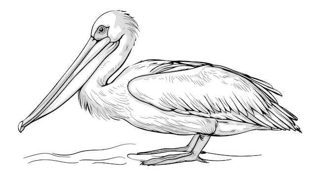 Photo a detailed line drawing of a pelican standing on water