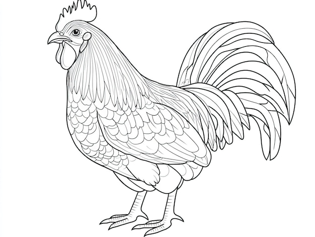 Photo a detailed line drawing of a rooster for coloring or illustration