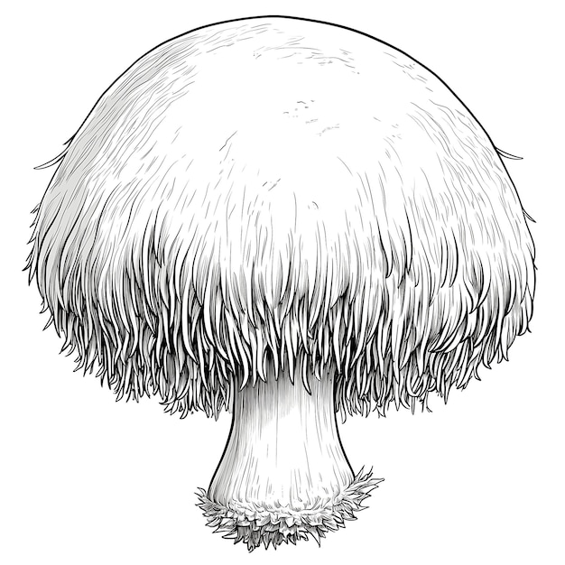 Photo detailed line drawing of a shaggy mane mushroom