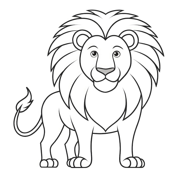 Photo detailed lion coloring page with clear black lines on a white background generative ai