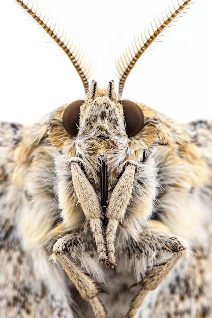 A detailed look at the features of a moth39s head with intricate details and patterns