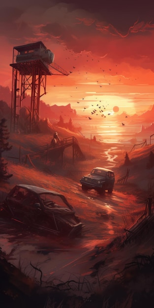 Detailed Lowlands Illustration With Postapocalyptic Theme