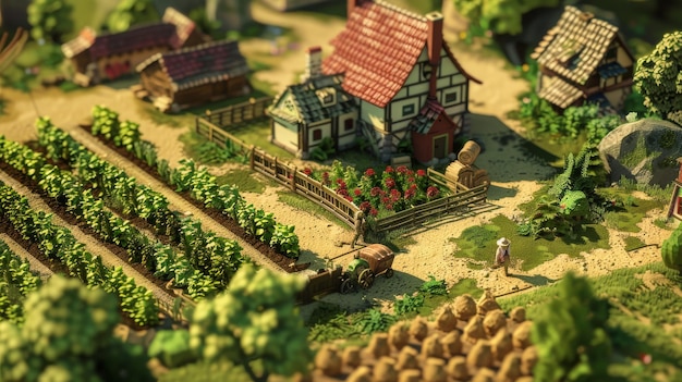 Detailed Miniature Farm Scene in Board Game