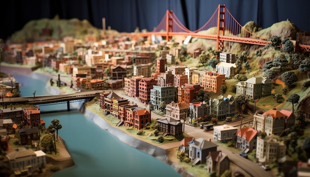 A detailed miniature model of San Francisco using multiple materials Include the city's hilly lands