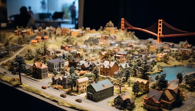 A detailed miniature model of San Francisco using multiple materials Include the city's hilly lands