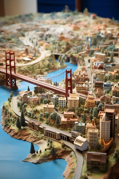 a detailed miniature model of San Francisco using multiple materials