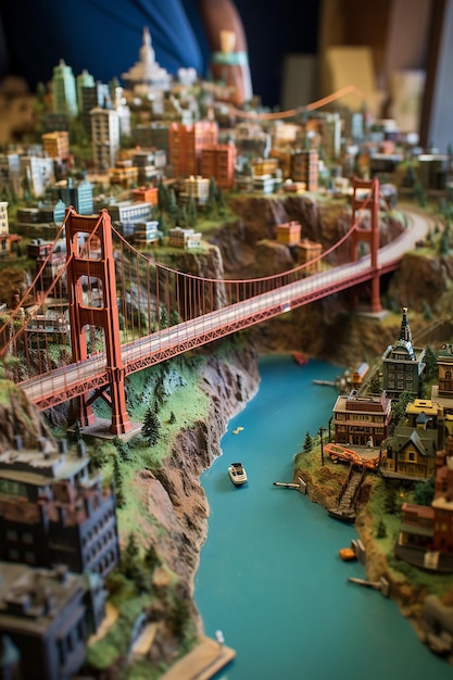 a detailed miniature model of San Francisco using multiple materials