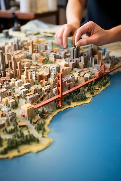 a detailed miniature model of San Francisco using multiple materials