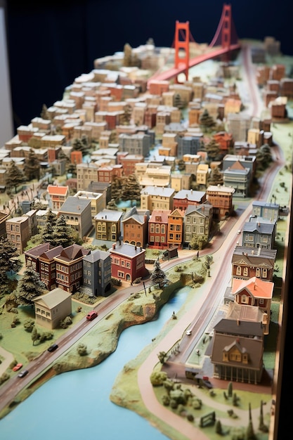 a detailed miniature model of San Francisco using multiple materials