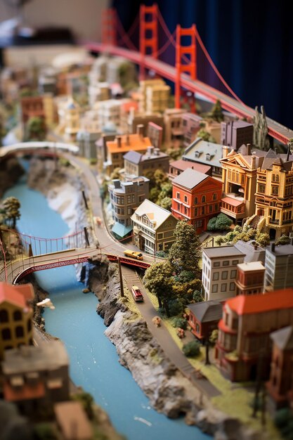 a detailed miniature model of San Francisco using multiple materials