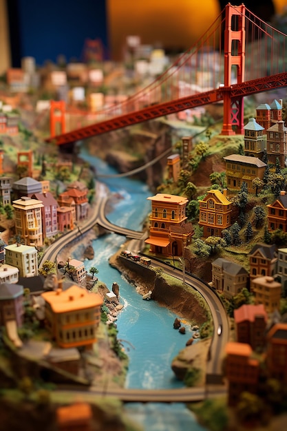 a detailed miniature model of San Francisco using multiple materials