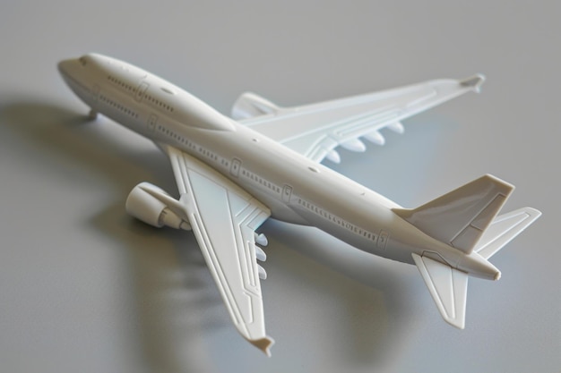 A detailed model airplane displayed on a table Perfect for aviation enthusiasts or travel blogs